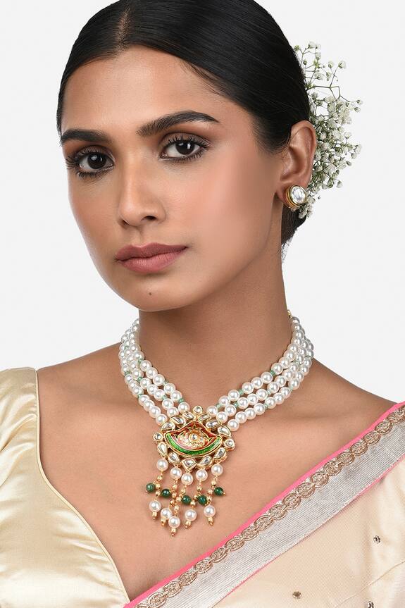 Buy Ahaanya Multi String Pearl Necklace Jewellery Set Online Aza Fashions