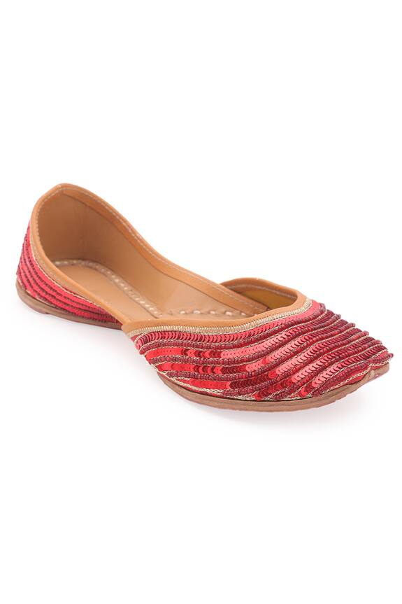 5 elements Red Polyester Sequin Embellished Juttis 0