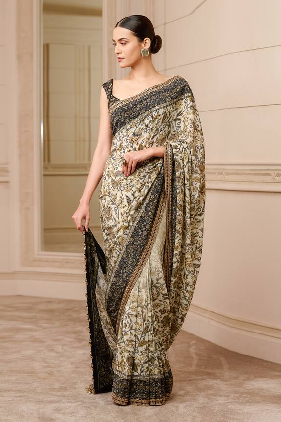 Tarun Tahiliani Ivory Botanical Print Saree 0