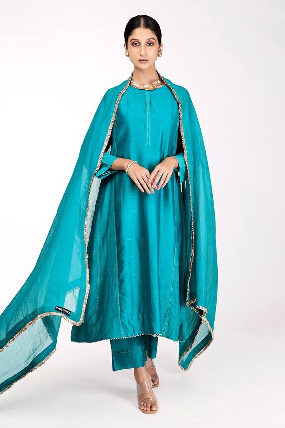 Buy Komal Shah Blue Cotton Embroidered Kalidar Kurta Set Online Aza