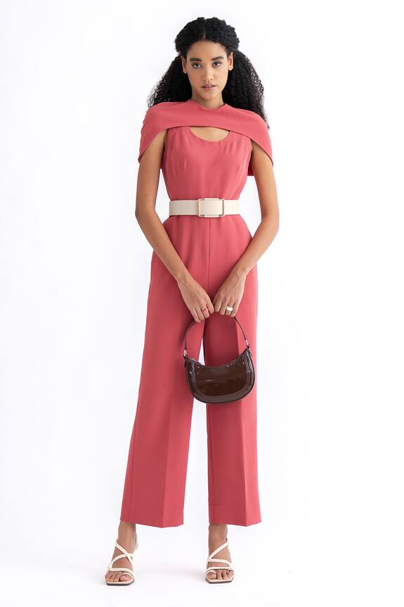 Buy Notebook Pink Banana Crepe Fiona Cutout Neck Jumpsuit Online Aza