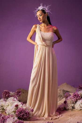 Foil Print Gown with Pearl Embroidered Dupatta