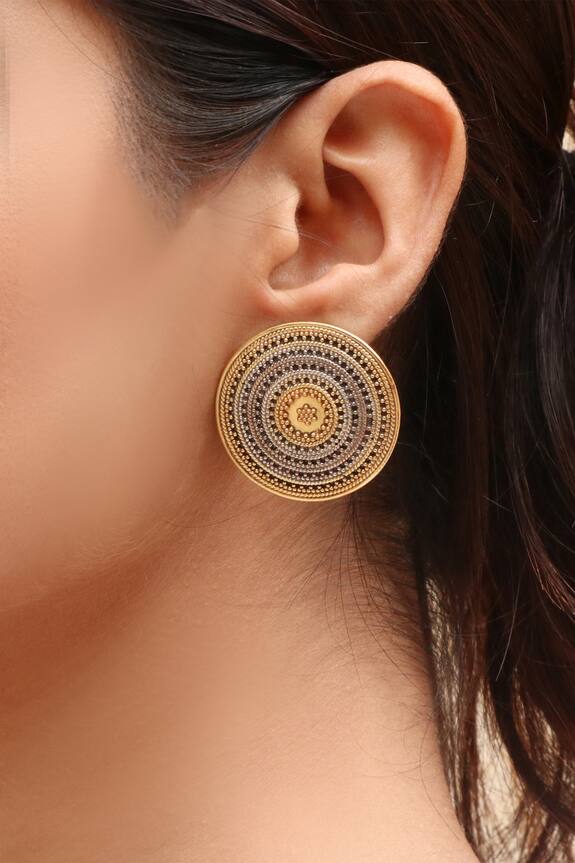 Buy Noor Dual Tone Rawa Work Stud Earrings Online | Aza Fashions