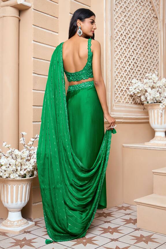 Ariyana Couture Green Modal Satin Draped Saree With Cutwork Blouse 2