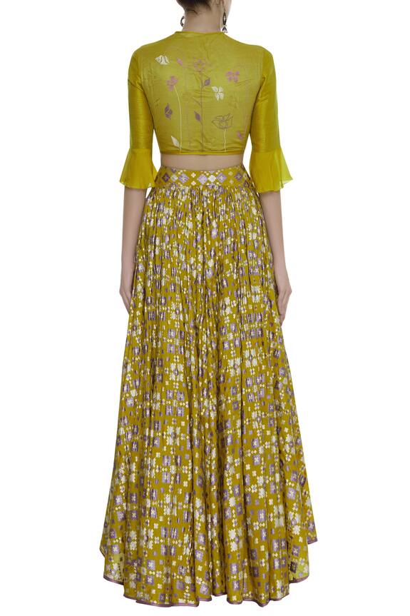 I am Design Yellow Brocade Lehenga With Embroidered Top And Dupatta 2