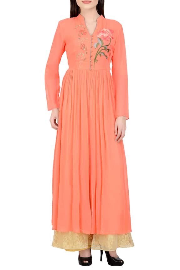 Adara Khan Peach Georgette Embroidered Anarkali And Palazzo Set 1