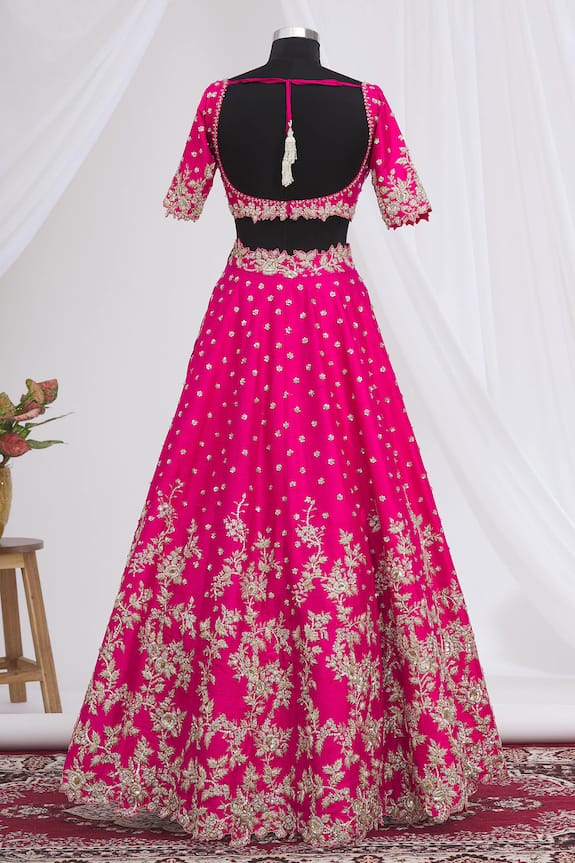 Buy Anushree Reddy Pink Raw Silk Embroidered Lehenga Set Online | Aza ...