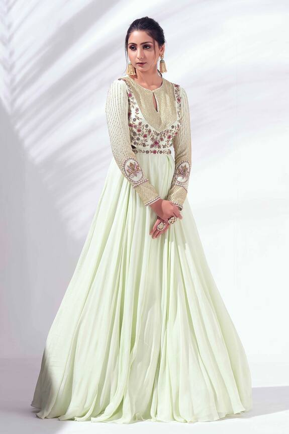 Suruchi Parakh Green Shantoon Georgette Embellished Gown 0