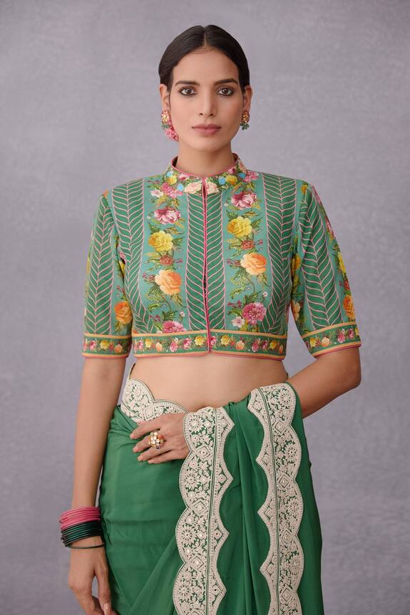 Torani Green Pure Cotton Silk Panna Dhiya Saree Blouse 0