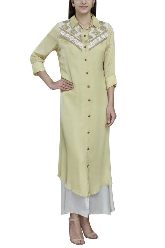 Buy Rriso Yellow Embroidered Shirt Dress Online | Aza Fashions