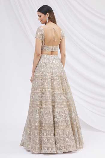 Buy Aneesh Agarwaal Beige Net Embroidered Lehenga Set Online | Aza Fashions