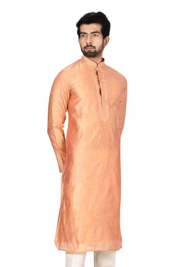 Aryavir Malhotra Peach Chanderi Embroidered Kurta Set 0
