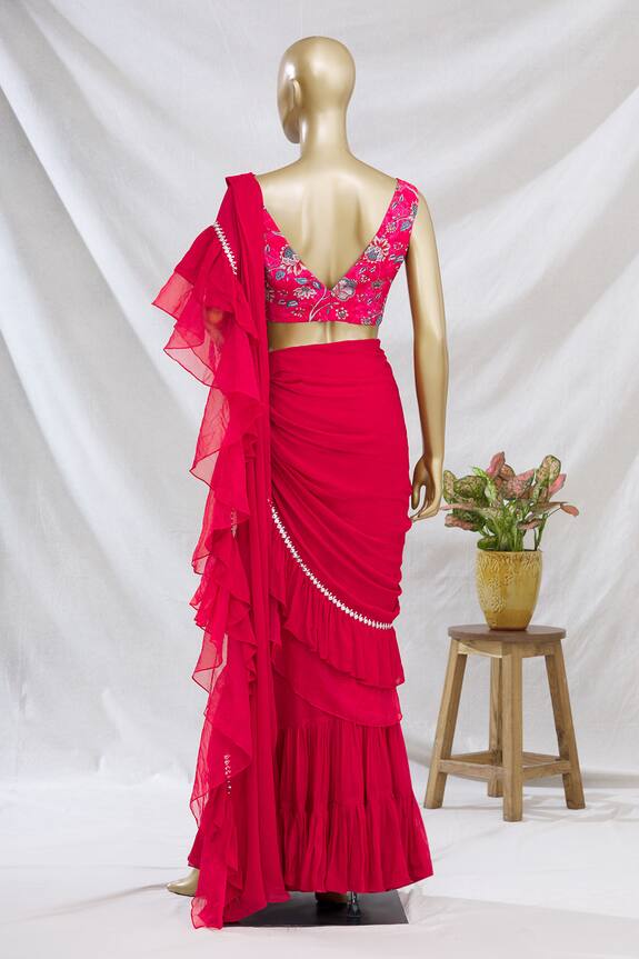 Chhavvi Aggarwal Red Pre-draped Ruffle Saree With Blouse 2