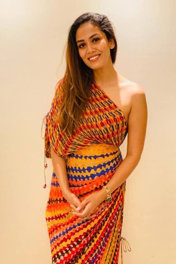 Saaksha & Kinni Multi Color One Shoulder Pleated Dress 6