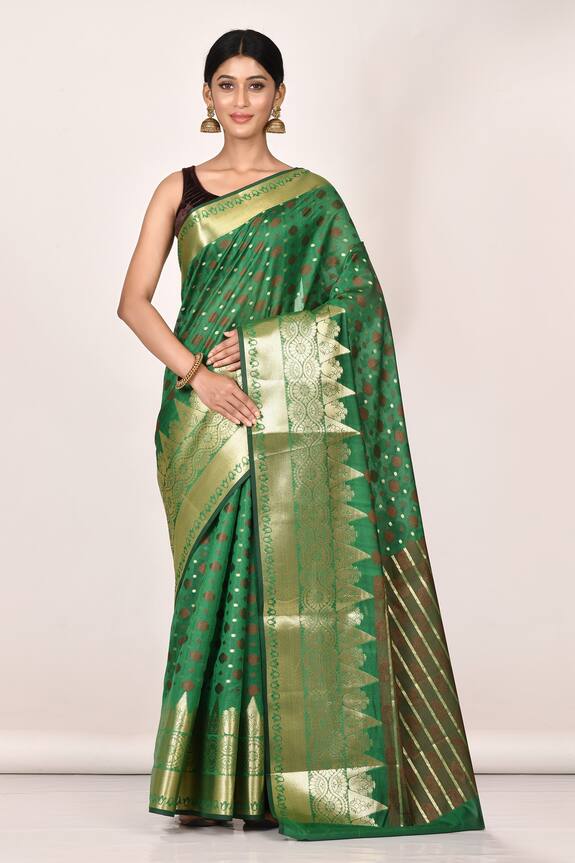 Aryavir Malhotra Green Banarasi Cotton Silk Saree 0