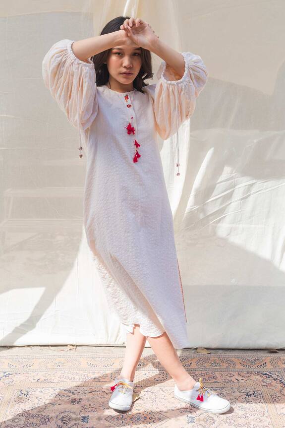 Nika by Nikasha White Textured Cotton Dress 0