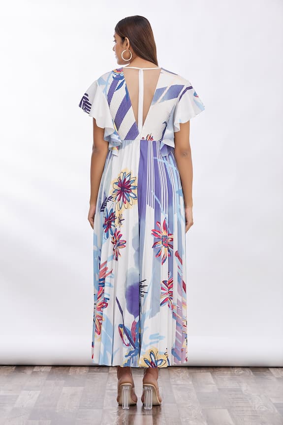 Geisha Designs Multi Color Ruffle Sleeve Pleated Dress 2