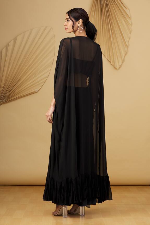 Rajat K Tangri Black Georgette Long Cape And Pleated Palazzo Set 2