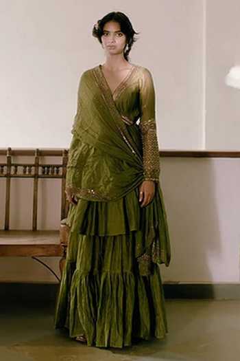 Grey Woven Design Banarasi Chanderi Kurta with Sharara & Dupatta main image 1