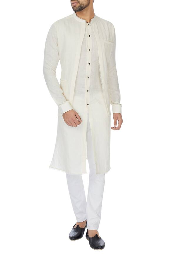 Khanijo White Linen Jacket Layered Kurta 0
