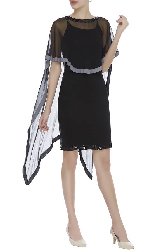 Arpan Vohra Black Asymmetric Cape With Dress 1