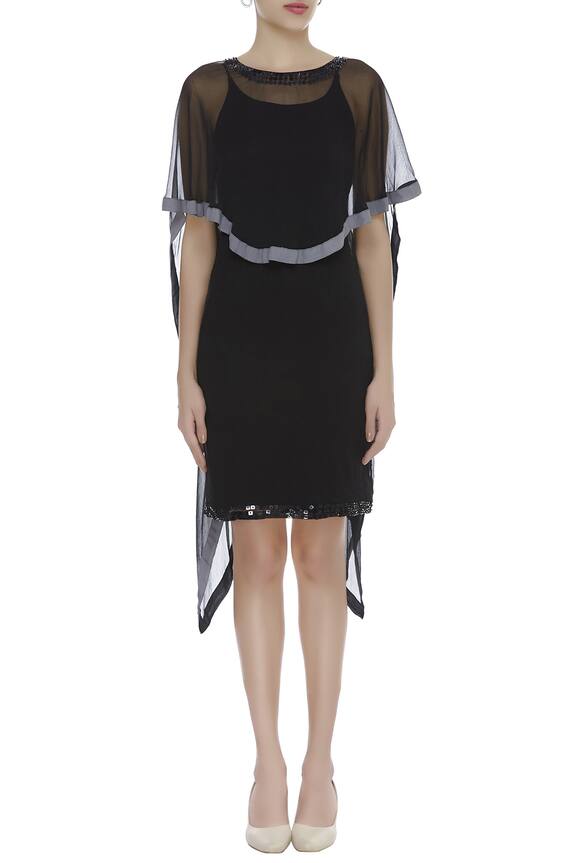 Arpan Vohra Black Asymmetric Cape With Dress 3