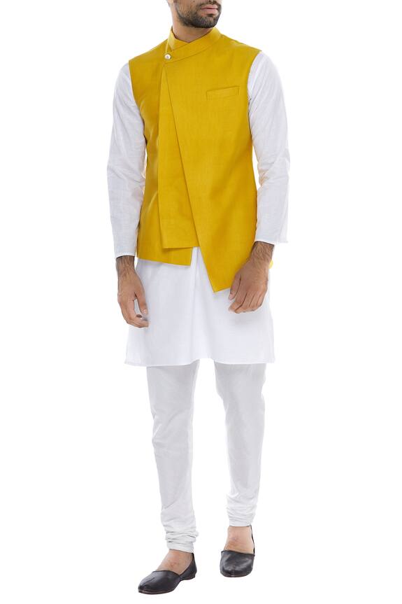 Buy Dhruv Vaish Yellow Asymmetrical Multi Layered Nehru Jacket Online