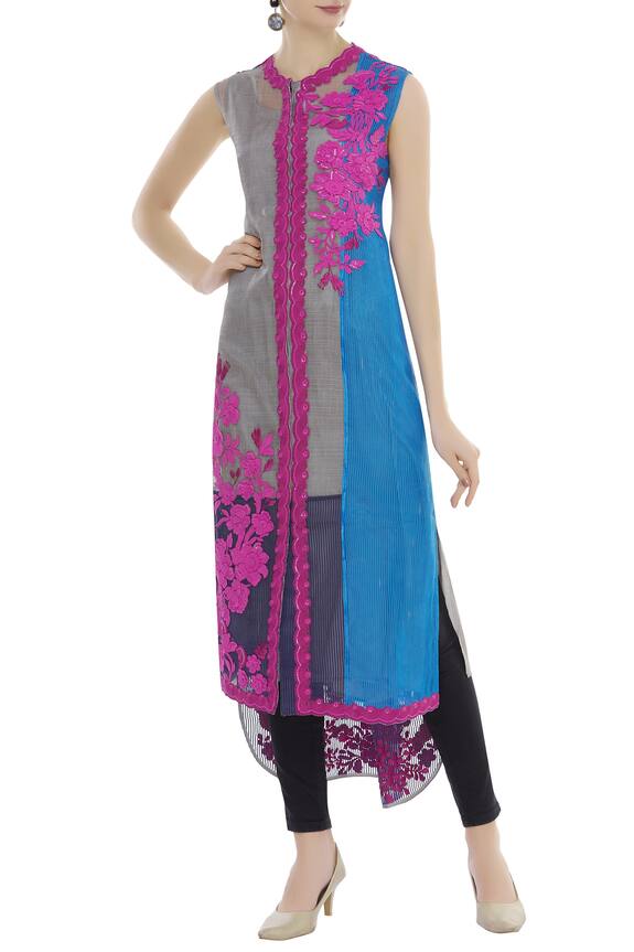 Buy Pankaj And Nidhi Multi Color Organza High Low Embroidered Tunic