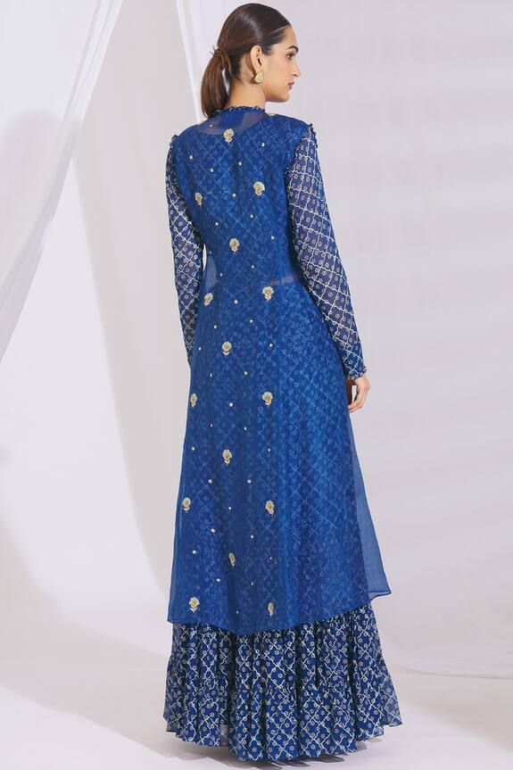 Buy Aksh Blue Georgette Embellished Jacket Sharara Set Online | Aza ...