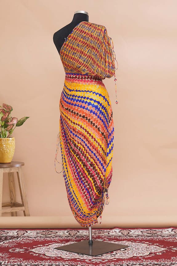 Saaksha & Kinni Multi Color One Shoulder Pleated Dress 2