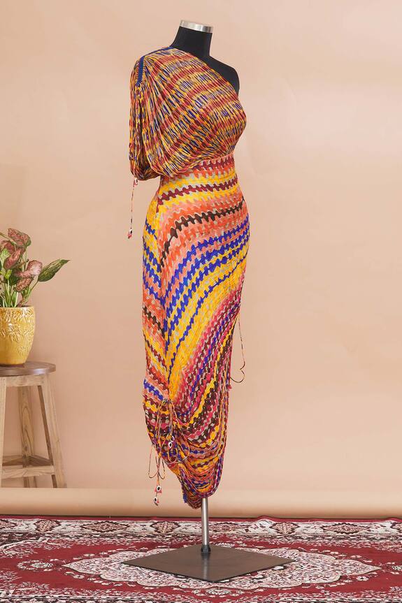 Saaksha & Kinni Multi Color One Shoulder Pleated Dress 4