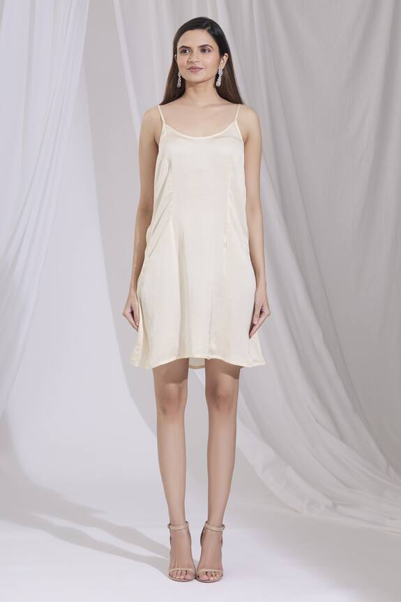 Ariyana Couture Beige Chinon Cowl Draped Dress 5