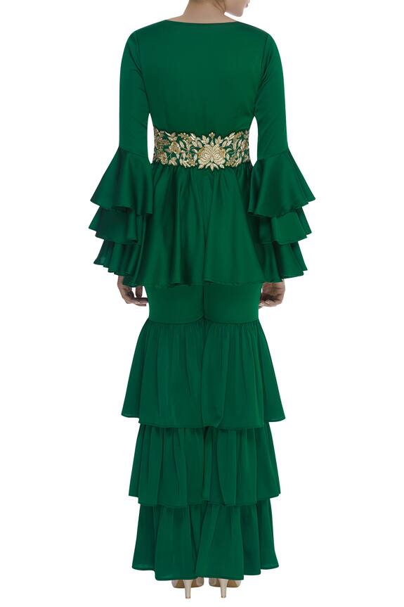 Buy J by Jannat Green Tiered Sleeves And Sharara With Embroidered Kurta