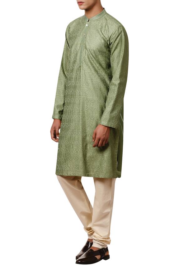 Rohit Gandhi + Rahul Khanna Green Thread Embroidered Kurta 0