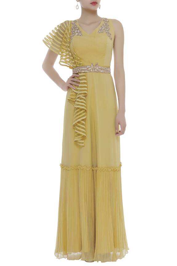 Buy Shruti Ranka Yellow Embellished Jumpsuit With Belt Online Aza