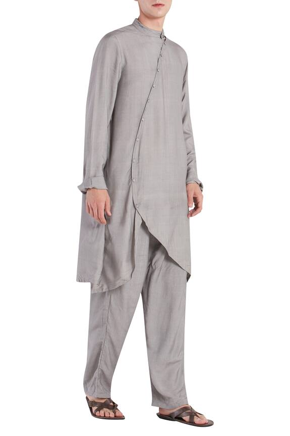Son of A Noble Snob Grey Asymmetric Kurta Set 0