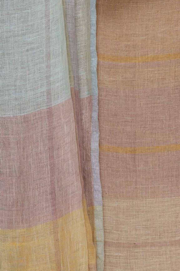 Anavila Peach Woven Striped Linen Saree 5