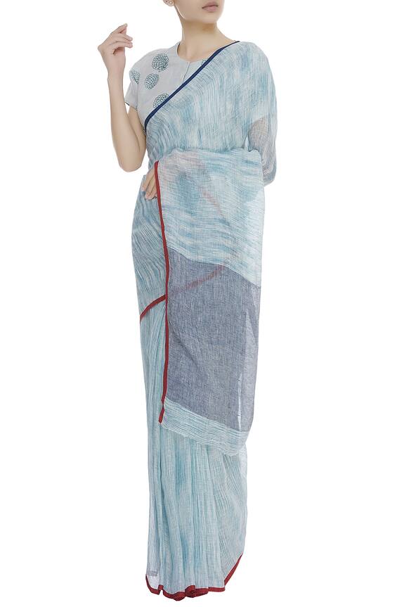 Anavila Blue Shaded Woven Linen Saree 3