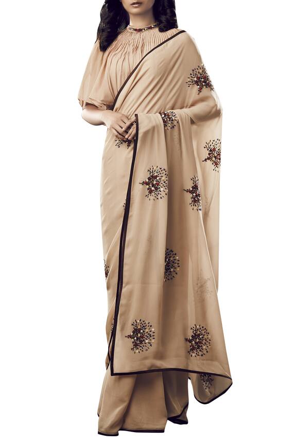 Shasha Gaba Brown Embroidered Saree With Blouse 0