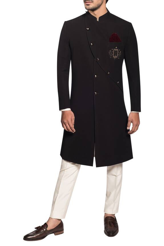 More Mischief Black Embroidered Sherwani Set 0
