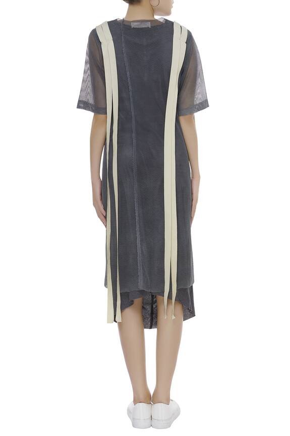 Kapda By Urvashi Kaur Grey Long T-shirt Dress With Stripe Detail 2