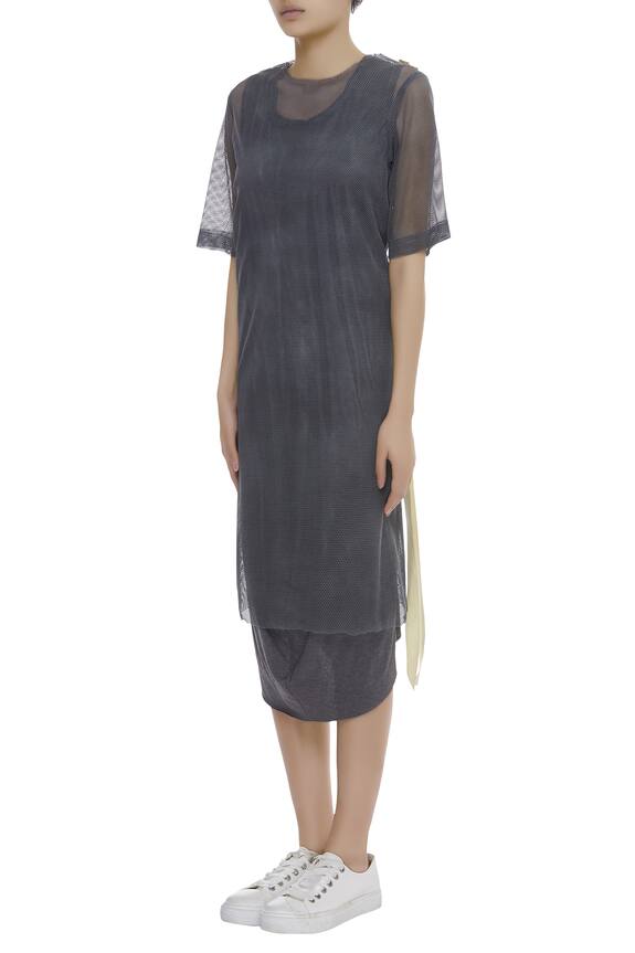 Kapda By Urvashi Kaur Grey Long T-shirt Dress With Stripe Detail 4