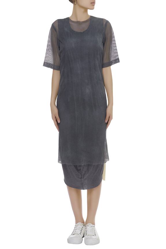 Kapda By Urvashi Kaur Grey Long T-shirt Dress With Stripe Detail 5