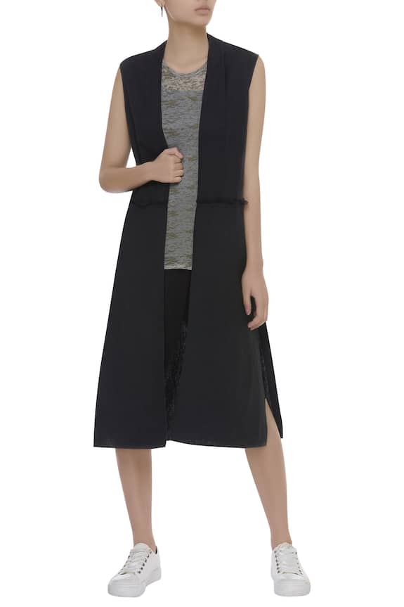Buy Kapda By Urvashi Kaur Black Fringe Detail Sleeveless Jacket Online Aza Fashions