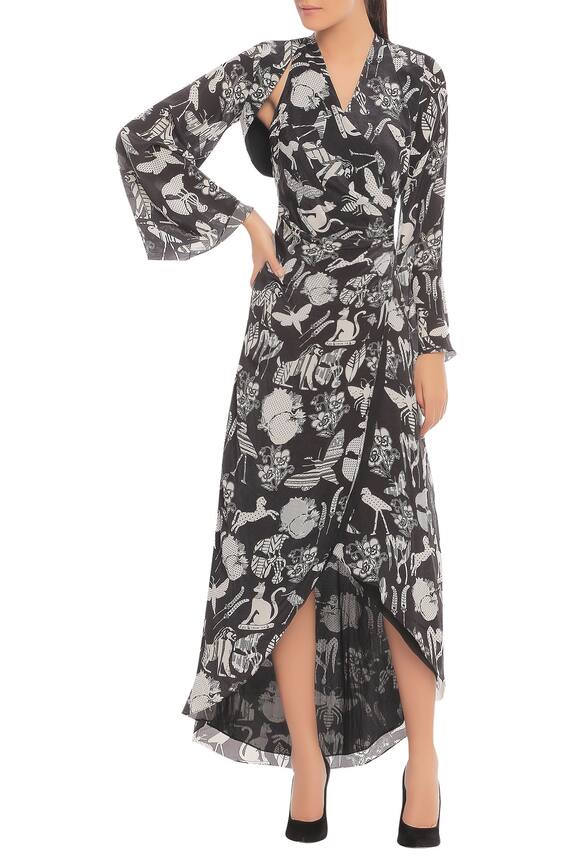 Buy Masaba Black Printed Dress With Shrug Online | Aza Fashions