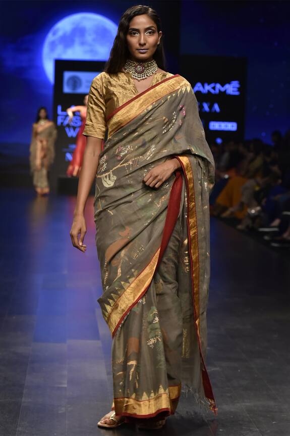 Sailesh Singhania Gold Handwoven Cotton Saree With Blouse 1