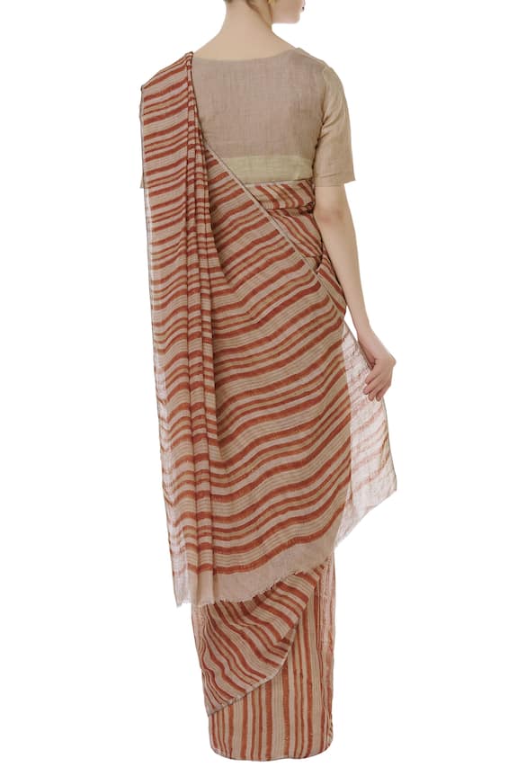 Anavila Peach Linen Striped Saree 2