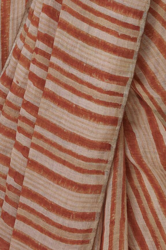 Anavila Peach Linen Striped Saree 5