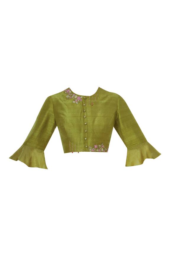I am Design Green Silk Printed Saree Set 4