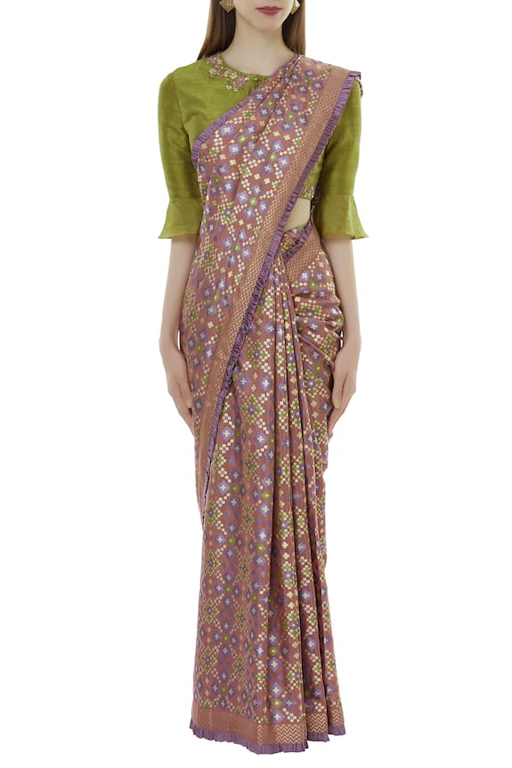 I am Design Green Silk Printed Saree Set 3
